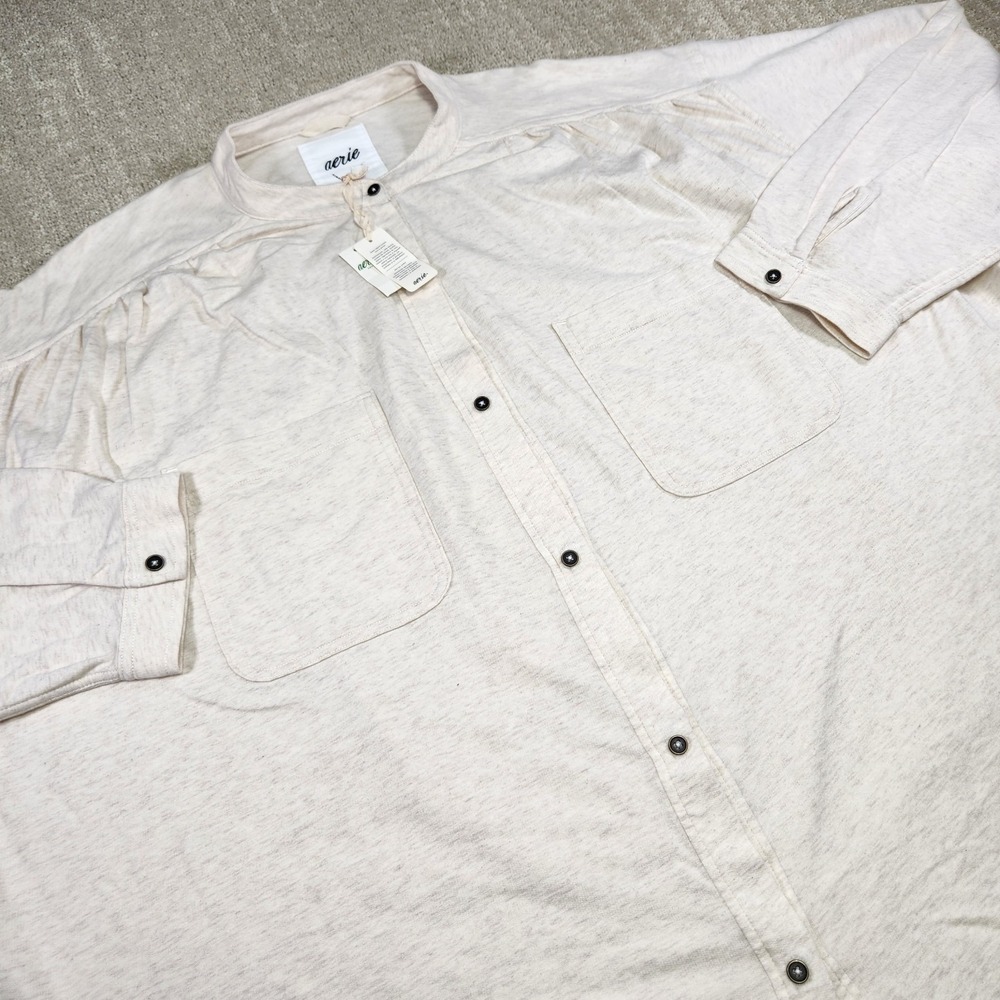 Aerie Shirt Women XXL Oversized Roll With It Shirt Cotton Cream White NEW